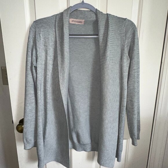 Philosophy Cowl Neck Women's Light Heathered Gray Long Sleeve Cardigan Women's M - Picture 3 of 15